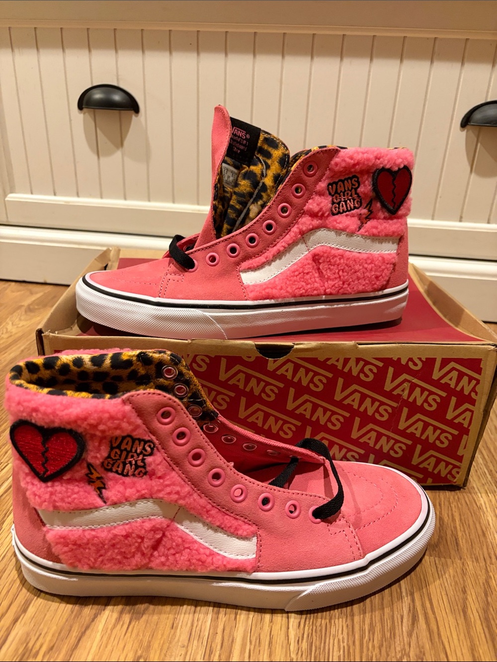 Vans Women’s Pink High-Top Sherpa Sneakers with Heart Patch